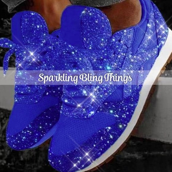 Sparkling Bling Things Shoes - NEW Sparkling Bling Glitter Sneakers Athletic Sports Shoes: Blue + FREE …